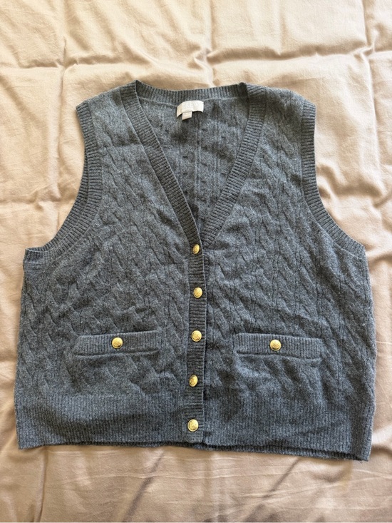 J. Crew Sweaters - J. Crew CASHMERE Gray Cable-Knit Button Front Vest with Gold Buttons